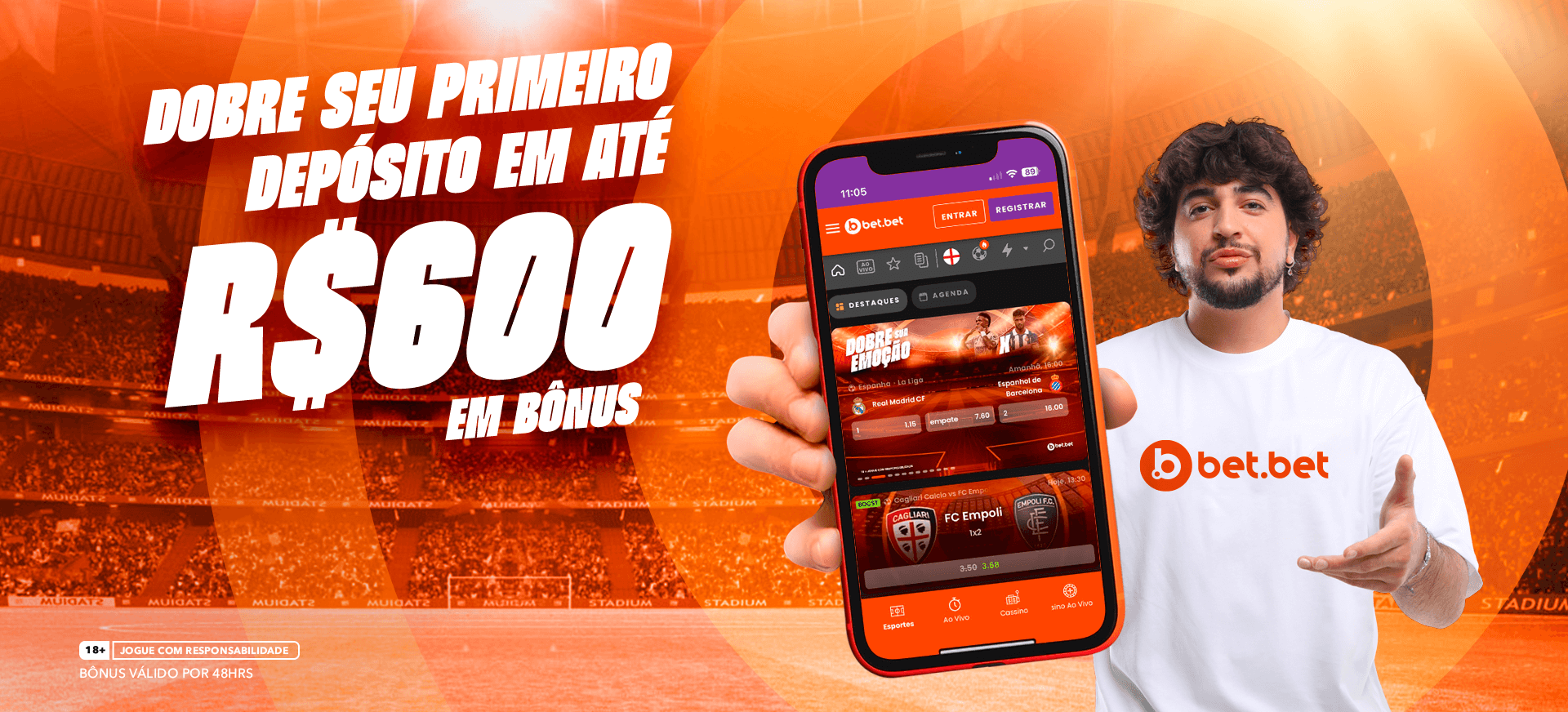 Dobre seu primeiro depósito em até R$600 em bônus